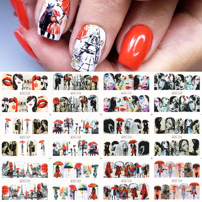 Αυτοκόλλητο για νύχια με δέρμα ζώου Leopard Tiger Wild Sexy Water Decal Μαύρο καφέ Love Foil Slider Χειμερινά νύχια Διακόσμηση LABN1573-1584