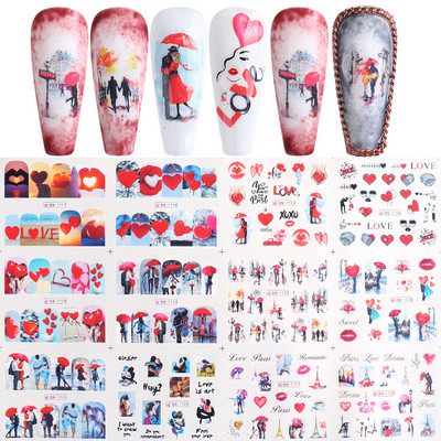 Αυτοκόλλητο για νύχια με δέρμα ζώου Leopard Tiger Wild Sexy Water Decal Μαύρο καφέ Love Foil Slider Χειμερινά νύχια Διακόσμηση LABN1573-1584