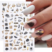 Τρισδιάστατα χρυσά μαύρα αυτοκόλλητα για νύχια Αυτοκόλλητα φύλλα λουλούδια Φοίνικας Γοργόνα Νύχια ψαριών Sliders Χαρτί μανικιούρ Διακοσμήσεις νυχιών TRCJ