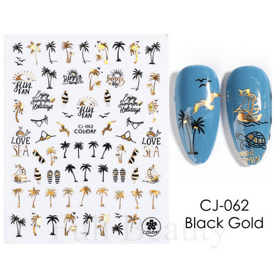 Τρισδιάστατα χρυσά μαύρα αυτοκόλλητα για νύχια Αυτοκόλλητα φύλλα λουλούδια Φοίνικας Γοργόνα Νύχια ψαριών Sliders Χαρτί μανικιούρ Διακοσμήσεις νυχιών TRCJ