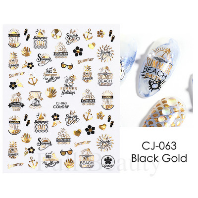 Τρισδιάστατα χρυσά μαύρα αυτοκόλλητα για νύχια Αυτοκόλλητα φύλλα λουλούδια Φοίνικας Γοργόνα Νύχια ψαριών Sliders Χαρτί μανικιούρ Διακοσμήσεις νυχιών TRCJ
