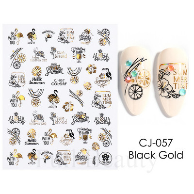 Τρισδιάστατα χρυσά μαύρα αυτοκόλλητα για νύχια Αυτοκόλλητα φύλλα λουλούδια Φοίνικας Γοργόνα Νύχια ψαριών Sliders Χαρτί μανικιούρ Διακοσμήσεις νυχιών TRCJ