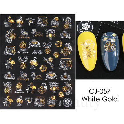 Τρισδιάστατα χρυσά μαύρα αυτοκόλλητα για νύχια Αυτοκόλλητα φύλλα λουλούδια Φοίνικας Γοργόνα Νύχια ψαριών Sliders Χαρτί μανικιούρ Διακοσμήσεις νυχιών TRCJ