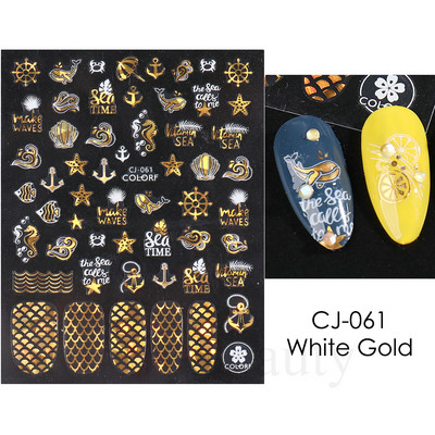 Τρισδιάστατα χρυσά μαύρα αυτοκόλλητα για νύχια Αυτοκόλλητα φύλλα λουλούδια Φοίνικας Γοργόνα Νύχια ψαριών Sliders Χαρτί μανικιούρ Διακοσμήσεις νυχιών TRCJ