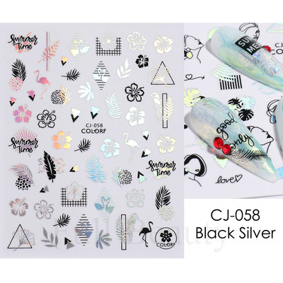 Τρισδιάστατα χρυσά μαύρα αυτοκόλλητα για νύχια Αυτοκόλλητα φύλλα λουλούδια Φοίνικας Γοργόνα Νύχια ψαριών Sliders Χαρτί μανικιούρ Διακοσμήσεις νυχιών TRCJ