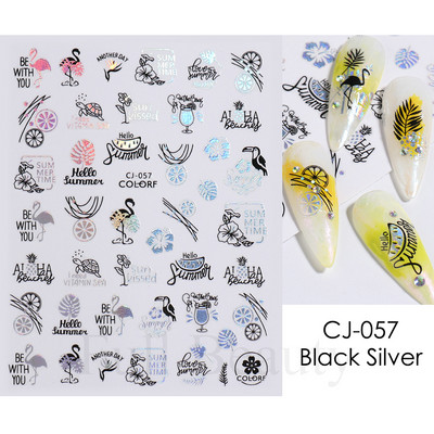 Τρισδιάστατα χρυσά μαύρα αυτοκόλλητα για νύχια Αυτοκόλλητα φύλλα λουλούδια Φοίνικας Γοργόνα Νύχια ψαριών Sliders Χαρτί μανικιούρ Διακοσμήσεις νυχιών TRCJ