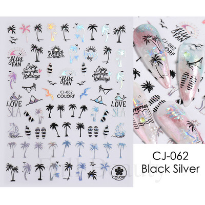 Τρισδιάστατα χρυσά μαύρα αυτοκόλλητα για νύχια Αυτοκόλλητα φύλλα λουλούδια Φοίνικας Γοργόνα Νύχια ψαριών Sliders Χαρτί μανικιούρ Διακοσμήσεις νυχιών TRCJ