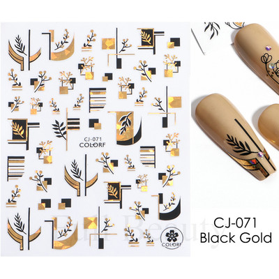 Τρισδιάστατα χρυσά μαύρα αυτοκόλλητα για νύχια Αυτοκόλλητα φύλλα λουλούδια Φοίνικας Γοργόνα Νύχια ψαριών Sliders Χαρτί μανικιούρ Διακοσμήσεις νυχιών TRCJ