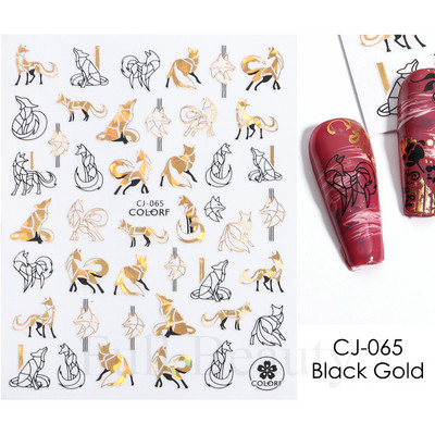 Τρισδιάστατα χρυσά μαύρα αυτοκόλλητα για νύχια Αυτοκόλλητα φύλλα λουλούδια Φοίνικας Γοργόνα Νύχια ψαριών Sliders Χαρτί μανικιούρ Διακοσμήσεις νυχιών TRCJ