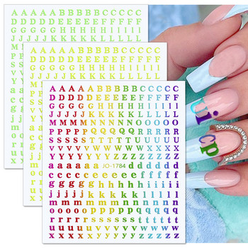 Стикери за нокти с холографски букви Laser 26 English Alphabet Nail Decals Самозалепващи се стикери за нокти Направи си сам декорация за нокти