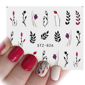 1/4 τμχ Αυτοκόλλητα νυχιών λουλουδιών Μωβ μαύρα αυτοκόλλητα νερού για νύχια Flower Line Watercolor Spring Manicure Decor Slider Nail Wraps
