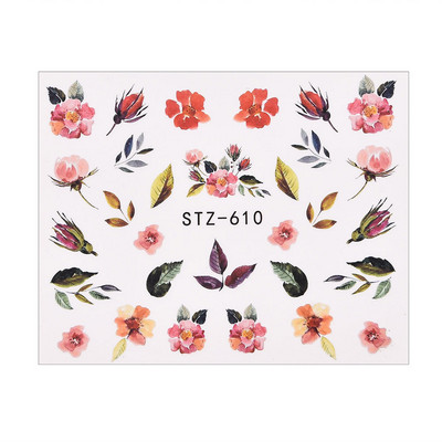 1/4 τμχ Αυτοκόλλητα νυχιών λουλουδιών Μωβ μαύρα αυτοκόλλητα νερού για νύχια Flower Line Watercolor Spring Manicure Decor Slider Nail Wraps