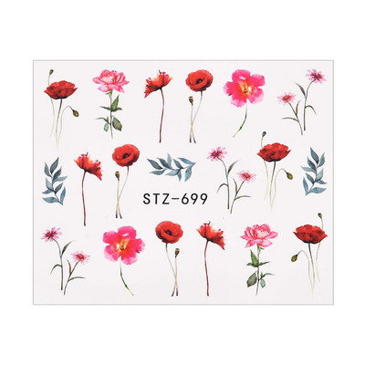 1/4 τμχ Αυτοκόλλητα νυχιών λουλουδιών Μωβ μαύρα αυτοκόλλητα νερού για νύχια Flower Line Watercolor Spring Manicure Decor Slider Nail Wraps