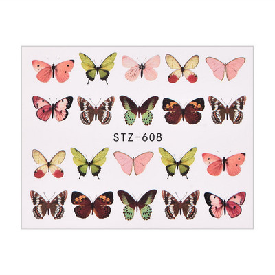 1/4 τμχ Αυτοκόλλητα νυχιών λουλουδιών Μωβ μαύρα αυτοκόλλητα νερού για νύχια Flower Line Watercolor Spring Manicure Decor Slider Nail Wraps