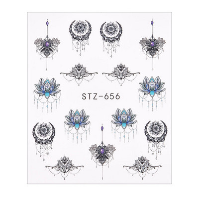 1/4 τμχ Αυτοκόλλητα νυχιών λουλουδιών Μωβ μαύρα αυτοκόλλητα νερού για νύχια Flower Line Watercolor Spring Manicure Decor Slider Nail Wraps