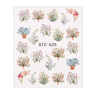 1/4 τμχ Αυτοκόλλητα νυχιών λουλουδιών Μωβ μαύρα αυτοκόλλητα νερού για νύχια Flower Line Watercolor Spring Manicure Decor Slider Nail Wraps