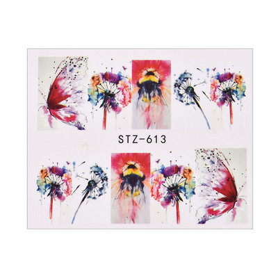 1/4 τμχ Αυτοκόλλητα νυχιών λουλουδιών Μωβ μαύρα αυτοκόλλητα νερού για νύχια Flower Line Watercolor Spring Manicure Decor Slider Nail Wraps