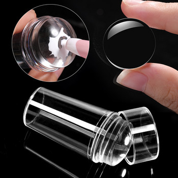 Прозрачен щамповач за нокти със скрепер Jelly Silicone Head Набор за щампи за нокти за френски нокти Комплекти за маникюр за печат Инструменти за ноктопластика