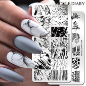 NICOLE DIARY Marble Blooming Nail Stamping Plate Leaf Flower Line Image Πρότυπα σφραγίδας νυχιών UV Gel Polish Plate Printing Tools