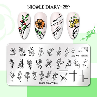 NICOLE DIARY Marble Blooming Nail Stamping Plate Leaf Flower Line Image Πρότυπα σφραγίδας νυχιών UV Gel Polish Plate Printing Tools