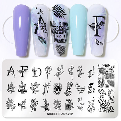 NICOLE DIARY Marble Blooming Nail Stamping Plate Leaf Flower Line Image Πρότυπα σφραγίδας νυχιών UV Gel Polish Plate Printing Tools