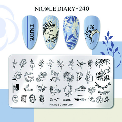 NICOLE DIARY Marble Blooming Nail Stamping Plate Leaf Flower Line Image Πρότυπα σφραγίδας νυχιών UV Gel Polish Plate Printing Tools