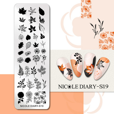 NICOLE DIARY Marble Blooming Nail Stamping Plate Leaf Flower Line Image Πρότυπα σφραγίδας νυχιών UV Gel Polish Plate Printing Tools