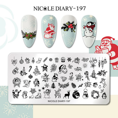 NICOLE DIARY Marble Blooming Nail Stamping Plate Leaf Flower Line Image Πρότυπα σφραγίδας νυχιών UV Gel Polish Plate Printing Tools