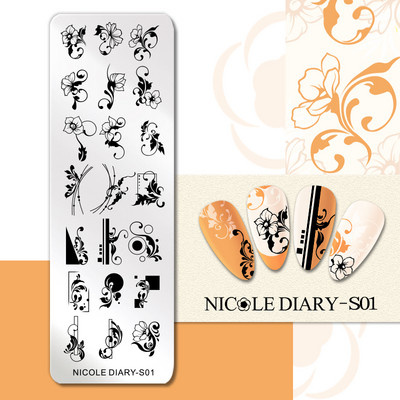 NICOLE DIARY Marble Blooming Nail Stamping Plate Leaf Flower Line Image Πρότυπα σφραγίδας νυχιών UV Gel Polish Plate Printing Tools