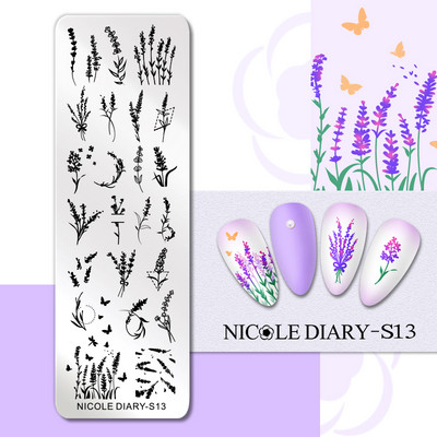 NICOLE DIARY Marble Blooming Nail Stamping Plate Leaf Flower Line Image Πρότυπα σφραγίδας νυχιών UV Gel Polish Plate Printing Tools