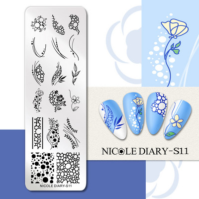 NICOLE DIARY Marble Blooming Nail Stamping Plate Leaf Flower Line Image Πρότυπα σφραγίδας νυχιών UV Gel Polish Plate Printing Tools