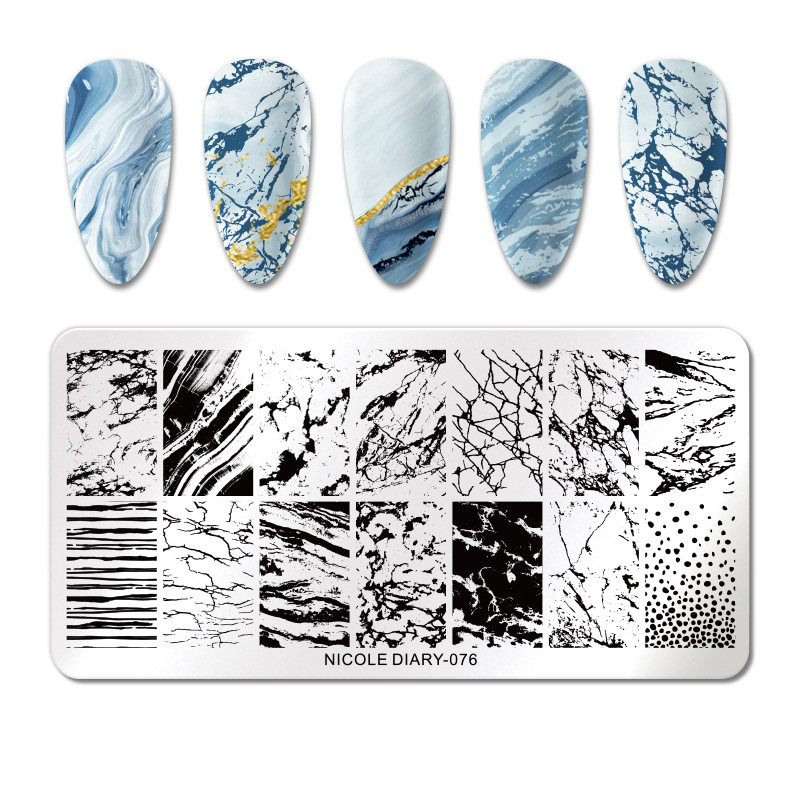 NICOLE DIARY Marble Blooming Nail Stamping Plate Leaf Flower Line Image Πρότυπα σφραγίδας νυχιών UV Gel Polish Plate Printing Tools