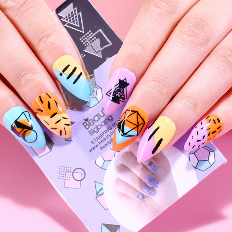 BeautyBigBang Πρότυπο σφραγίδας τέχνης νυχιών από ανοξείδωτο ατσάλι 042 Πλάκες σφράγισης νυχιών Γεωμετρία Κύβος μπάλα τριγωνικού κύκλου