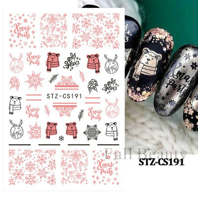 Χαριτωμένα χριστουγεννιάτικα συρόμενα τρισδιάστατο αυτοκόλλητο νυχιών καρτούν αρκουδάκι Σχέδια ζώων Λευκή νιφάδα χιονιού άλκες χειμερινή αυτοκόλλητη διακόσμηση LASTZ-CS189