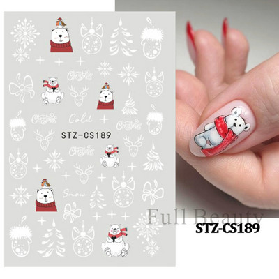 Χαριτωμένα χριστουγεννιάτικα συρόμενα τρισδιάστατο αυτοκόλλητο νυχιών καρτούν αρκουδάκι Σχέδια ζώων Λευκή νιφάδα χιονιού άλκες χειμερινή αυτοκόλλητη διακόσμηση LASTZ-CS189