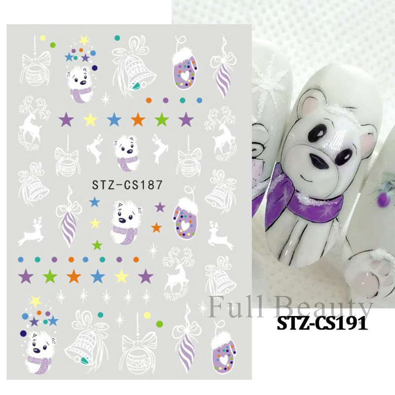 Χαριτωμένα χριστουγεννιάτικα συρόμενα τρισδιάστατο αυτοκόλλητο νυχιών καρτούν αρκουδάκι Σχέδια ζώων Λευκή νιφάδα χιονιού άλκες χειμερινή αυτοκόλλητη διακόσμηση LASTZ-CS189