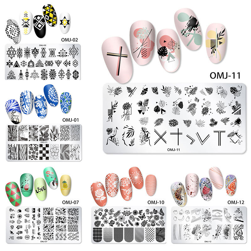 Leafs Flower Stripe Design Plate Stamping Abstract Lady Face Stamp Stamp Templates Leaf Floral Printing Stencil