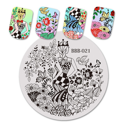 BeautyBigBang Nail Stamping Plates Στρογγυλά καλοκαιρινά φρούτα παραλίας για κολύμπι Nail Arts Template εικόνας για γυναικεία νύχια