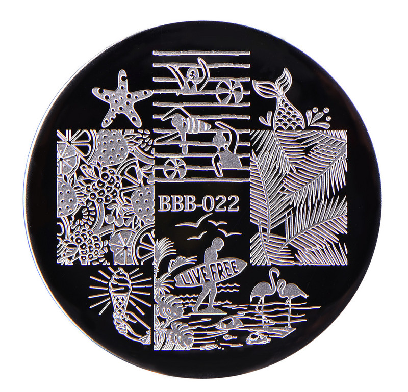 BeautyBigBang Nail Stamping Plates Στρογγυλά καλοκαιρινά φρούτα παραλίας για κολύμπι Nail Arts Template εικόνας για γυναικεία νύχια