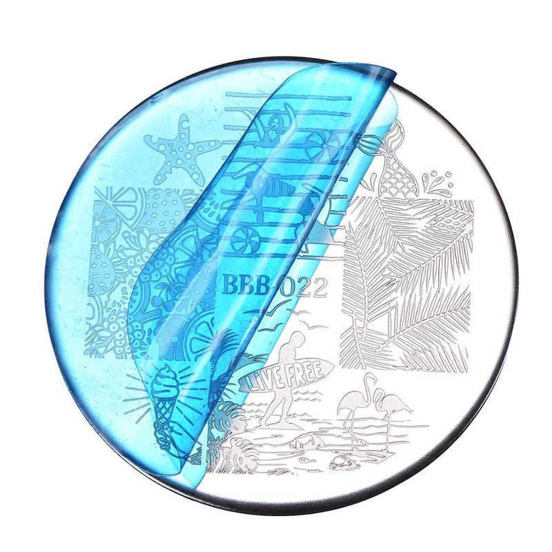 BeautyBigBang Nail Stamping Plates Στρογγυλά καλοκαιρινά φρούτα παραλίας για κολύμπι Nail Arts Template εικόνας για γυναικεία νύχια