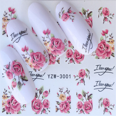 Ziedu sērijas Nail Art Water Transfer Uzlīmes Pilns iesaiņojums Brieža/Lavandas nagu uzgaļi DIY