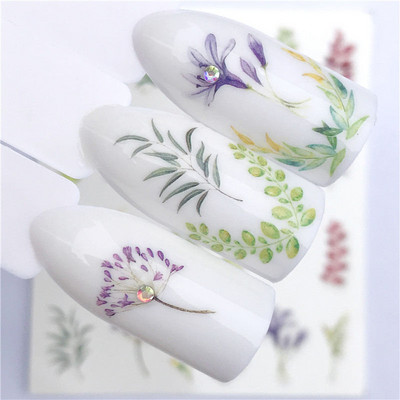 Σειρά Flower Αυτοκόλλητα για μεταφορά νερού Nail Art Full Wraps Deer/Lavender Nail Tips DIY