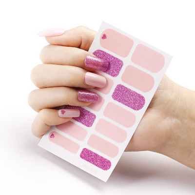 Sanuxc Λαμπερά ροζ αυτοκόλλητα νυχιών Αυτοκόλλητα περιτυλίγματα νυχιών για γυναίκες πολύχρωμα διακοσμητικά αυτοκόλλητα για νύχια σετ μανικιούρ