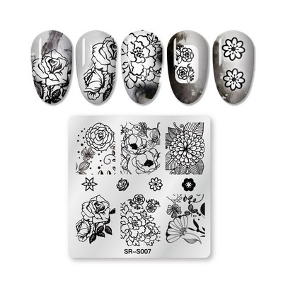 Ορθογώνιες πλάκες σφράγισης νυχιών Μάρμαρο μελάνι με υφή από ανοξείδωτο χάλυβα Πρότυπο εικόνας για υφή νυχιών DIY Εργαλεία πιάτων