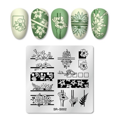 Ορθογώνιες πλάκες σφράγισης νυχιών Μάρμαρο μελάνι με υφή από ανοξείδωτο χάλυβα Πρότυπο εικόνας για υφή νυχιών DIY Εργαλεία πιάτων