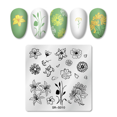 Ορθογώνιες πλάκες σφράγισης νυχιών Μάρμαρο μελάνι με υφή από ανοξείδωτο χάλυβα Πρότυπο εικόνας για υφή νυχιών DIY Εργαλεία πιάτων