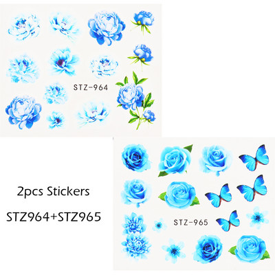 Αυτοκόλλητο κόκκινο τριαντάφυλλο για νύχια μανικιούρ Λουλούδια πεταλούδα Μεταφορά νερού Χαλκομανίες Καλοκαιρινό σχέδιο Αξεσουάρ Συμβουλές τατουάζ LESTZ930-969-1