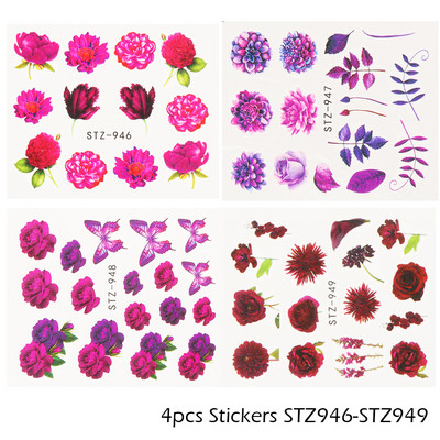 Αυτοκόλλητο κόκκινο τριαντάφυλλο για νύχια μανικιούρ Λουλούδια πεταλούδα Μεταφορά νερού Χαλκομανίες Καλοκαιρινό σχέδιο Αξεσουάρ Συμβουλές τατουάζ LESTZ930-969-1