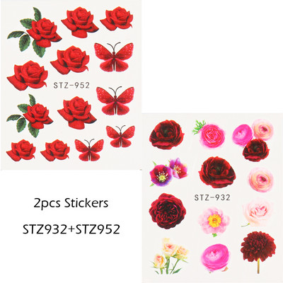 Αυτοκόλλητο κόκκινο τριαντάφυλλο για νύχια μανικιούρ Λουλούδια πεταλούδα Μεταφορά νερού Χαλκομανίες Καλοκαιρινό σχέδιο Αξεσουάρ Συμβουλές τατουάζ LESTZ930-969-1