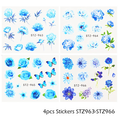 Αυτοκόλλητο κόκκινο τριαντάφυλλο για νύχια μανικιούρ Λουλούδια πεταλούδα Μεταφορά νερού Χαλκομανίες Καλοκαιρινό σχέδιο Αξεσουάρ Συμβουλές τατουάζ LESTZ930-969-1